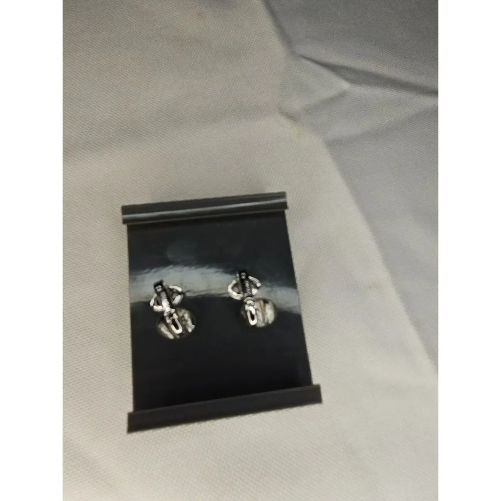 Vintage Trifari Clip-On FAN EARRINGS‎ Teardrop Black & Silver 80s New Old Stock